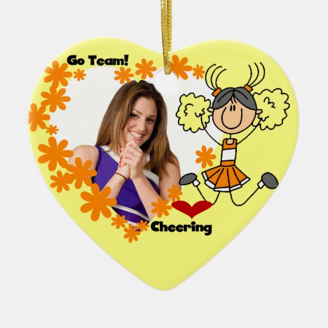 Orange Stick Figure Cheerleader Ornament (Front)