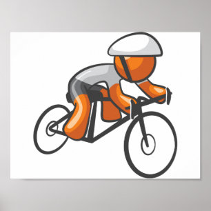 Orange Stick Figure Cyclist Racing Road Bike Poster