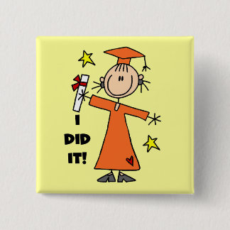 Orange Stick Figure Girl Graduate Button