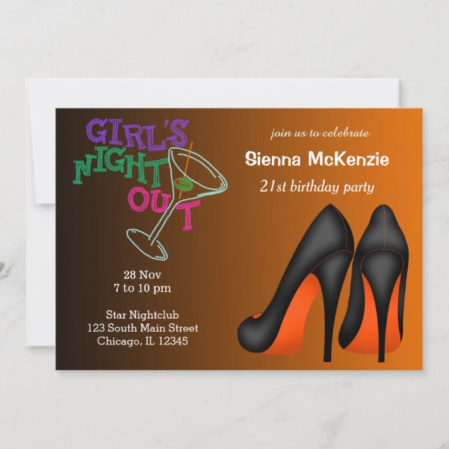 Orange Stilettos birthday Invitation (Front)