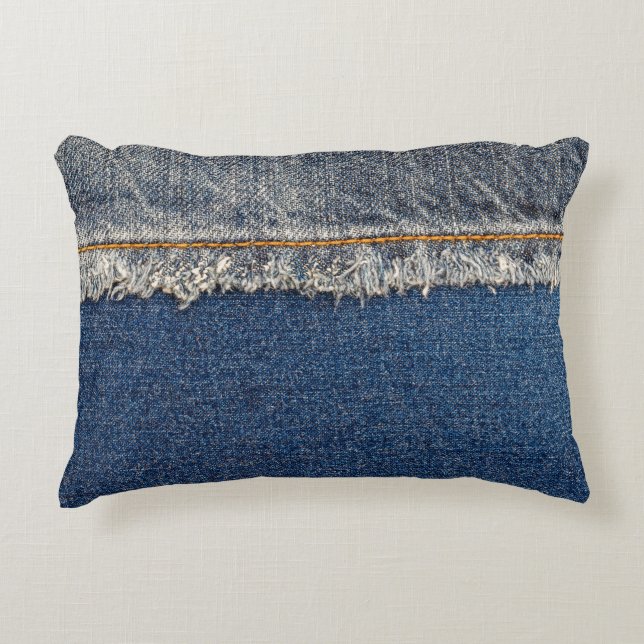 Orange Stitch, Double Denim Patch. Accent Pillow (Front)