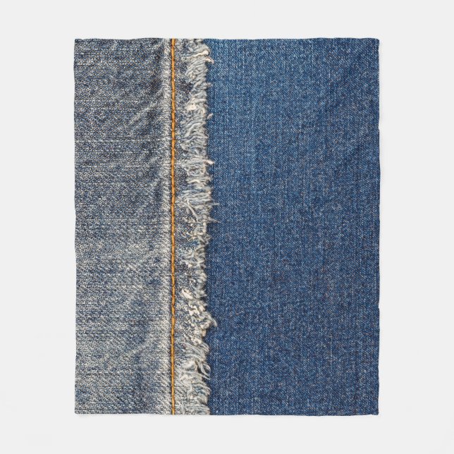 Orange Stitch, Double Denim Patch. Fleece Blanket (Front)