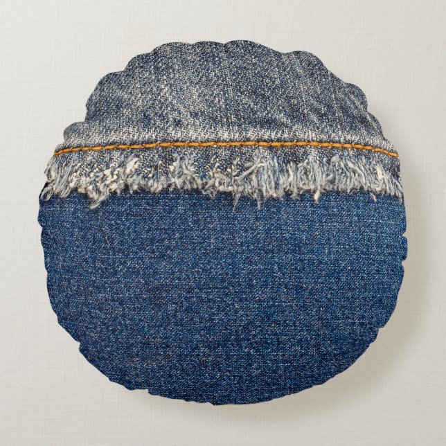 Orange Stitch, Double Denim Patch. Round Pillow (Front)