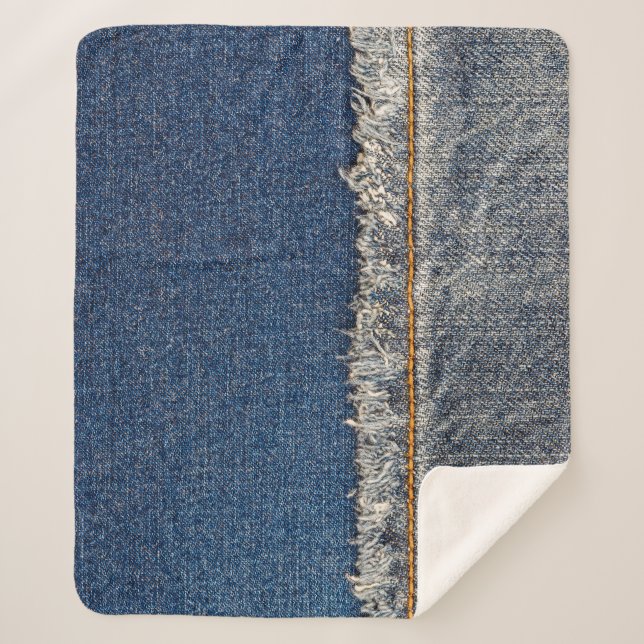 Orange Stitch, Double Denim Patch. Sherpa Blanket (Front)