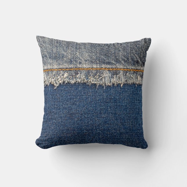 Orange Stitch, Double Denim Patch. Throw Pillow (Front)