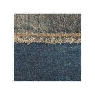 Orange Stitch, Double Denim Patch. Wood Wall Art