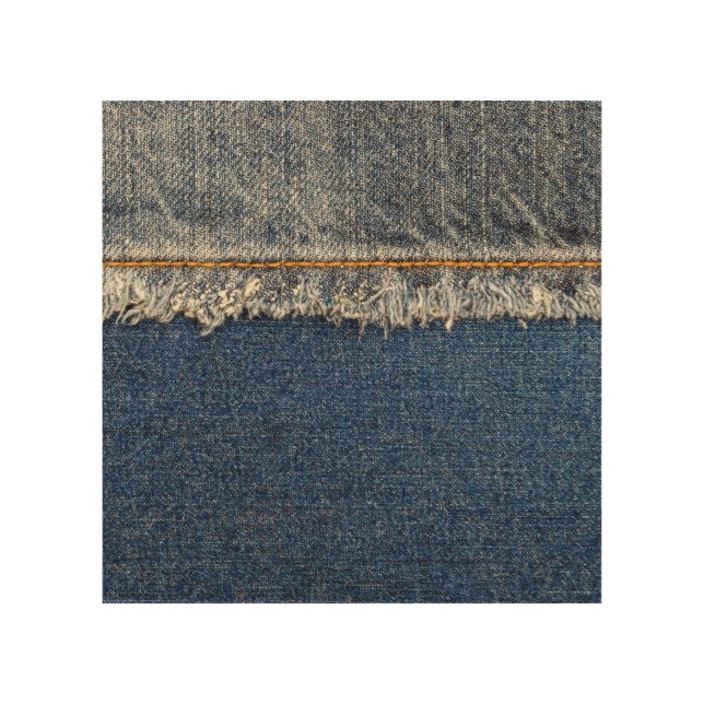 Orange Stitch, Double Denim Patch. Wood Wall Art (Front)