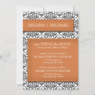 Orange Stitched Damask Wedding Invitations