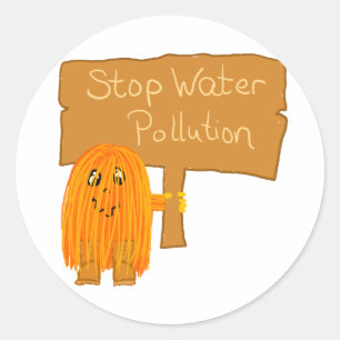 orange stop water pollution classic round sticker
