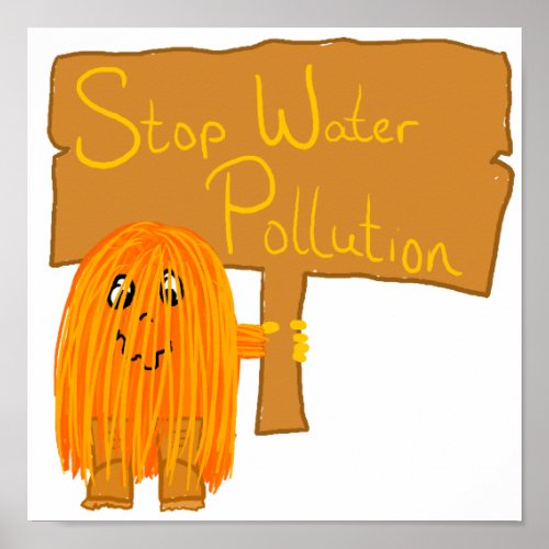 orange stop water pollution poster