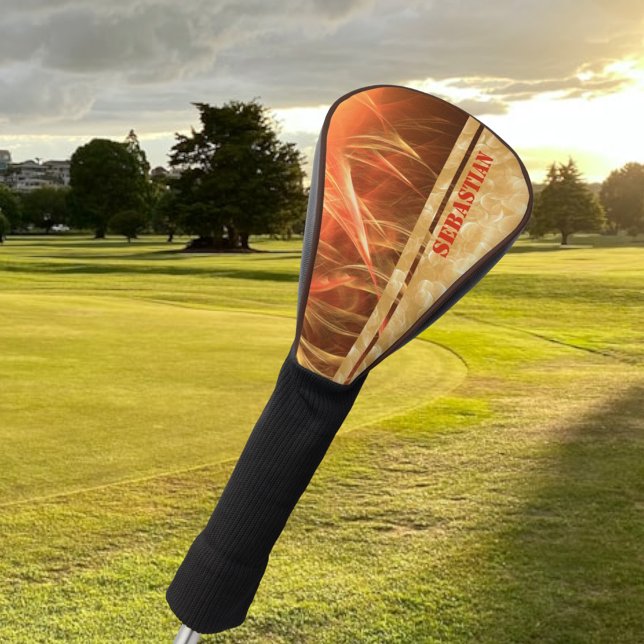 Orange Streaks Champagne Bubbles Custom Name Golf Head Cover (personalized golf club head cover)