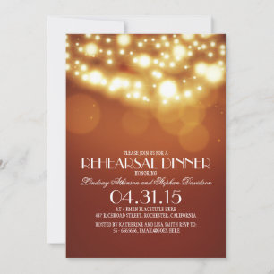 orange string lights vintage rehearsal dinner invitation