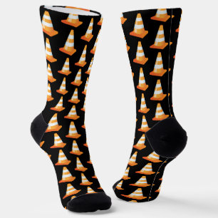 Orange Stripe Construction Road Traffic Cone Black Socks