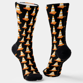 Orange Stripe Construction Road Traffic Cone Black Socks