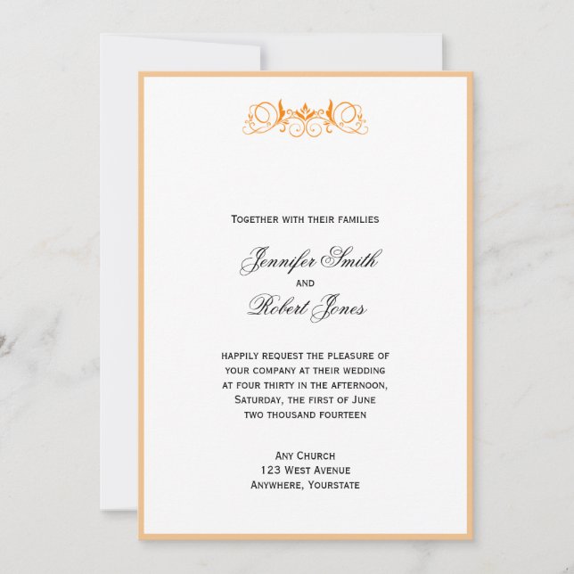 Orange Stripe Floral Accent Wedding Invitation (Front)
