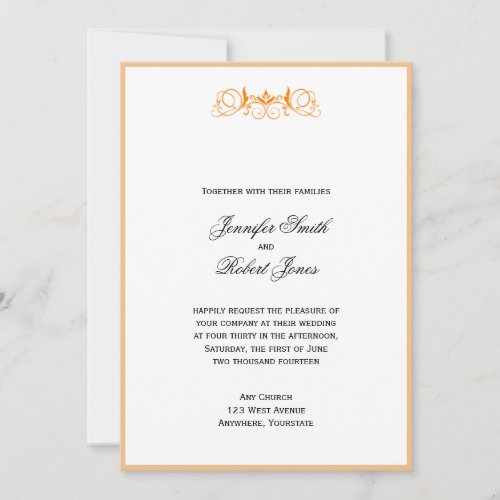 Orange Stripe with Floral Accent Wedding Custom Invite