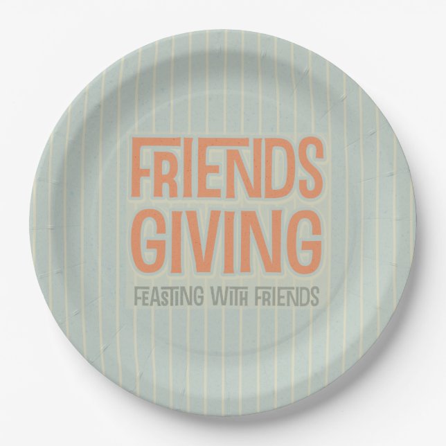 Orange Stripe Friendsgiving Feasting With Friends Paper Plates (Front)