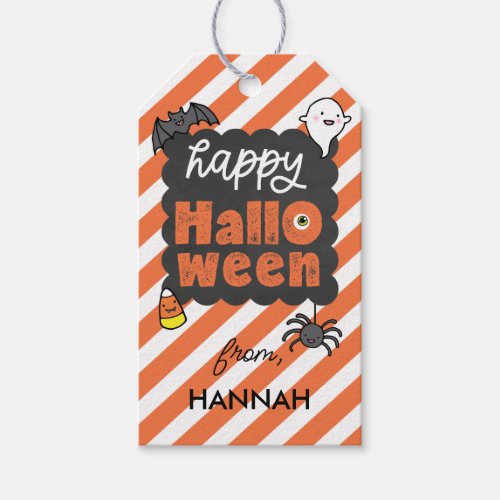 Orange Stripe Happy Halloween Kids Treat Gift Tags