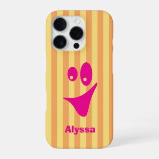 Orange Stripe Hot Pink Quirky Smile iPhone 16 Pro Case