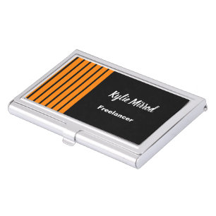 Orange stripe lines black business card case
