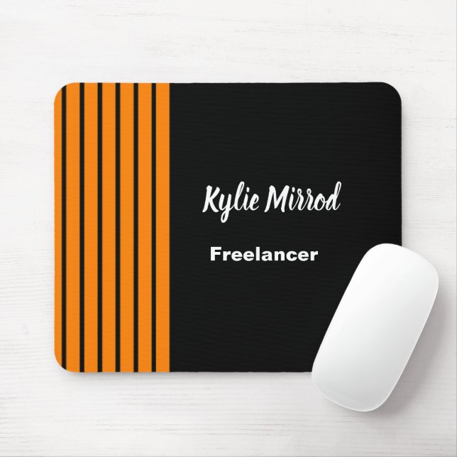 Orange stripe lines black mouse pad (With Mouse)