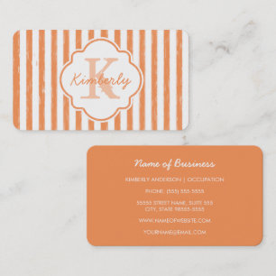 Orange Stripe Monogram Name Design Business Card