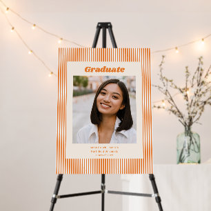 Orange Stripe Retro Photo Graduation Welcome Sign