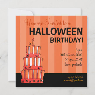 Orange Striped bats Cake Halloween Birthday Invitation