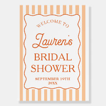 Orange Striped Bridal Shower Welcome Sign