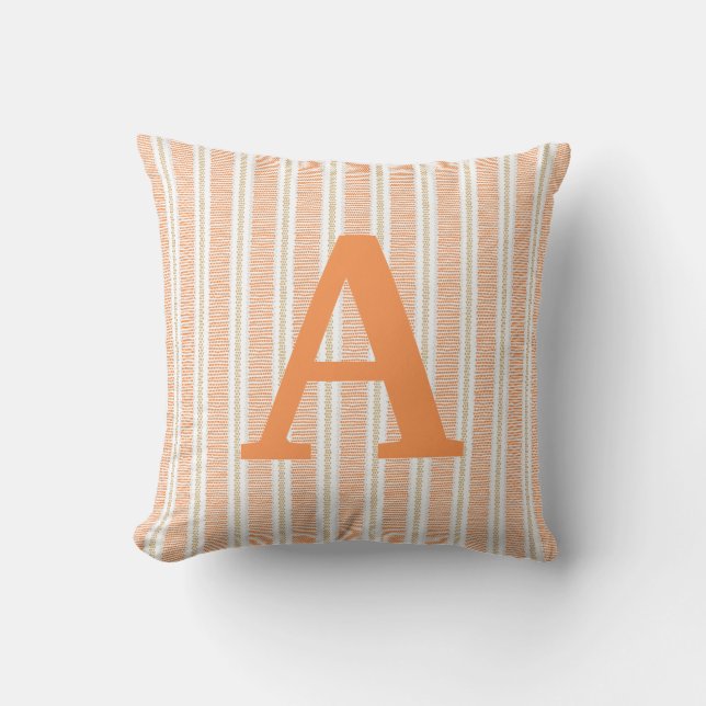 Orange Striped Monogrammed Pillow (Front)