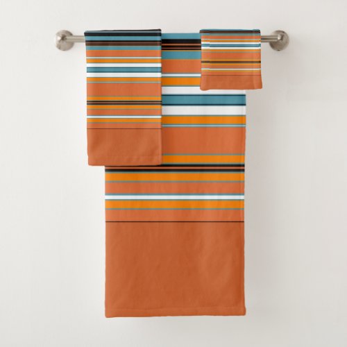 Orange Striped Pattern Bath Towel Set