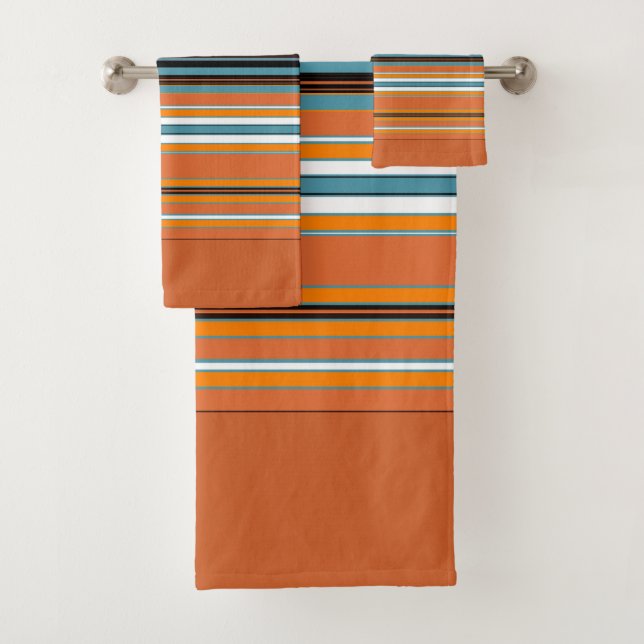 Orange Striped Pattern Bath Towel Set (Insitu)