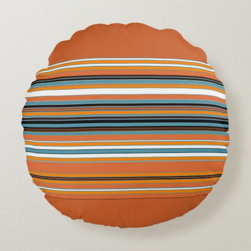 Orange Striped Pattern Round Pillow