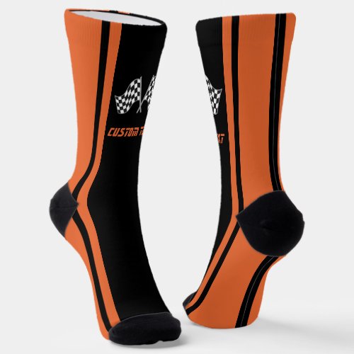 Orange Striped Racing Car Flags _ Personalized Socks