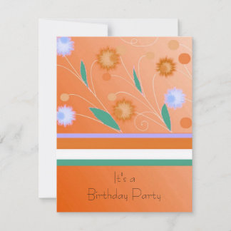 Orange Stripes and Flowers Birthday Invitation