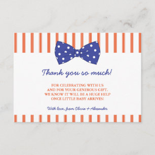 Orange Stripes & Blue Bow Baby Shower Thank You