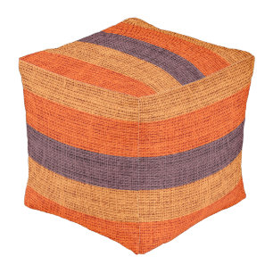 Orange Stripes Burlap Rustic Jute Pouf