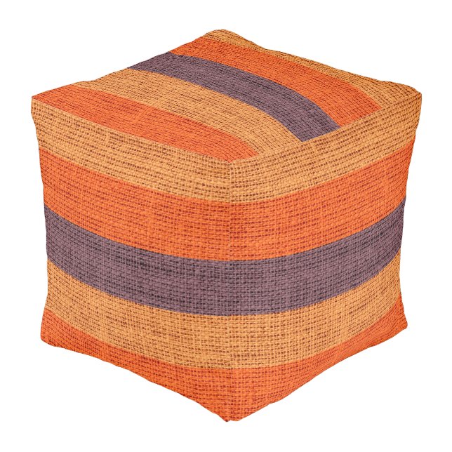 Orange Stripes Burlap Rustic Jute Pouf (Angled Front)