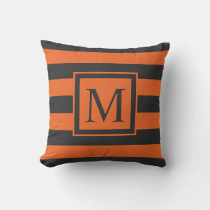 Orange Stripes Halloween Monogram   Throw Pillow