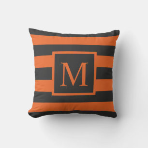 Orange Stripes Halloween Monogram   Throw Pillow