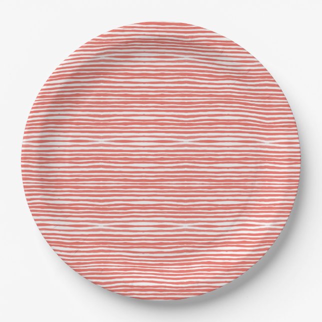 Orange stripes, lines  paper plates (Front)