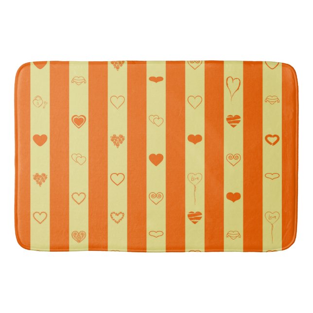 Orange Stripes Modern Heart Pattern Bathroom Mat (Front)