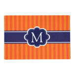 Orange Stripes Navy Blue Custom Monogram Initial Placemat