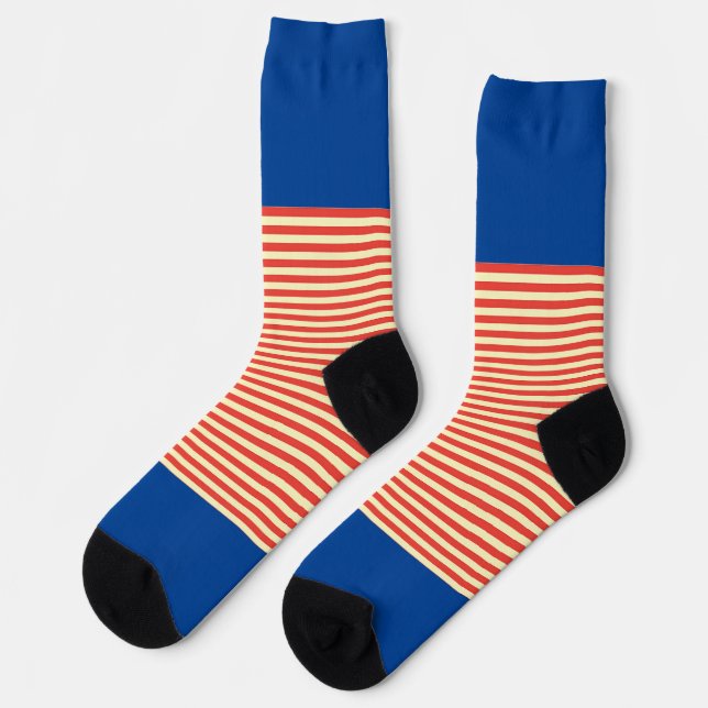 Orange Stripes On Blue  Socks (Left)