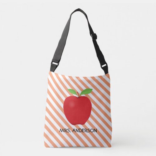 Orange Stripes Red Apple Personalized Teacher Crossbody Bag