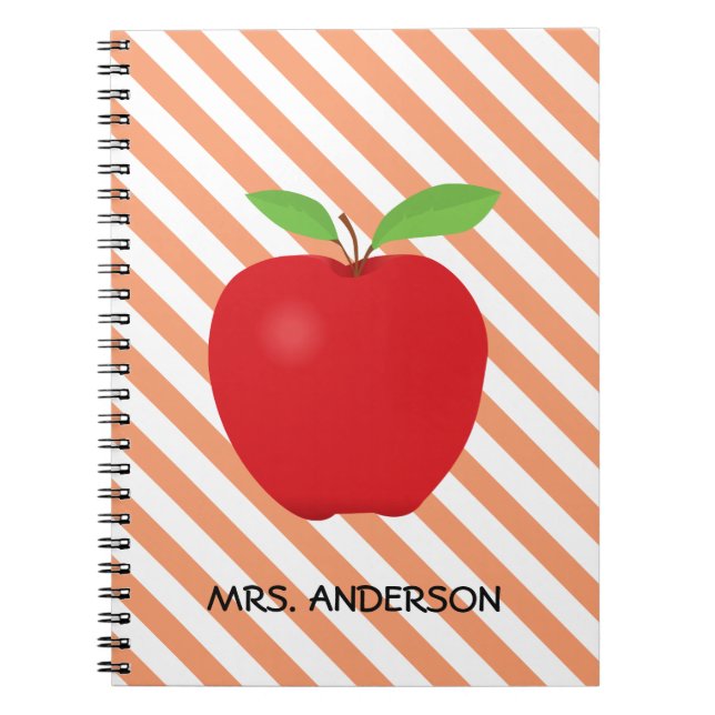 Orange Stripes, Red Apple Personalized Teacher Notebook (Front)
