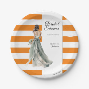 Orange Stripes Watercolor Vibrant Bridal Shower Paper Plates