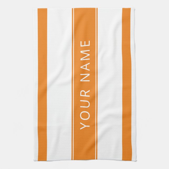 Orange Stripes with Your Name Kitchen Towels (Vertical)