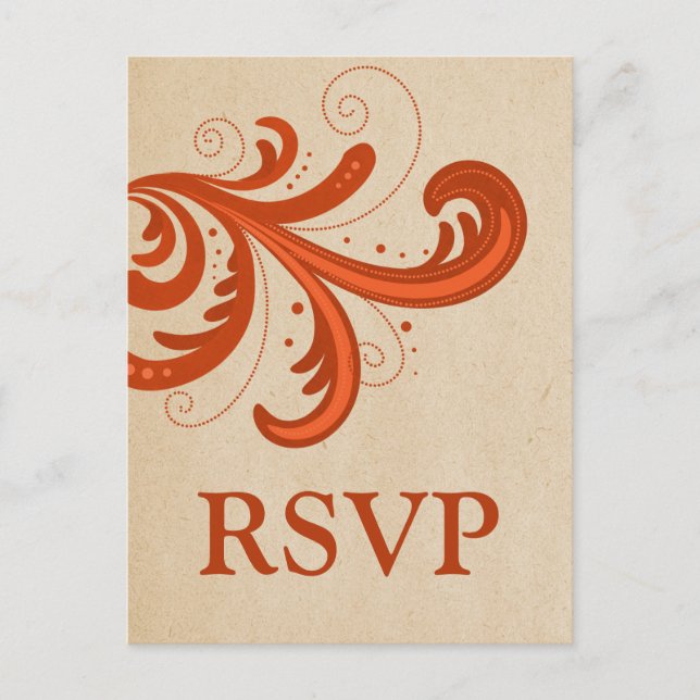 Orange Stylish Swirls RSVP Postcard (Front)