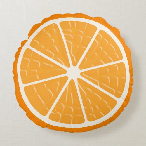 Orange Stylized Fruit Slice Round Pillow